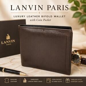 Lanvin Paris Leather Bi-fold Wallet with Coin Pocket Designer Mens